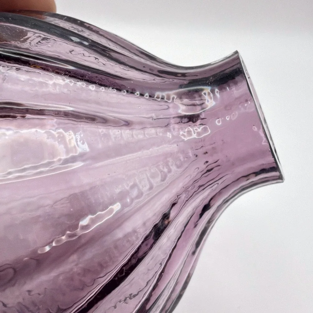 Vintage Purfume Bottle Purple Art Glass Fluted Scalloped Stopper